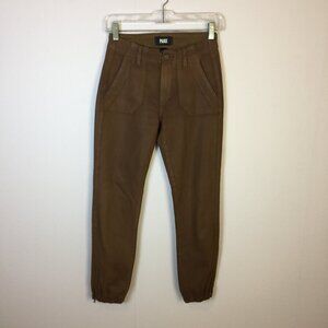 Like New! Paige Mayslie Jogger Pants 24 Woman Coating Brown Ankle Zip Stretch